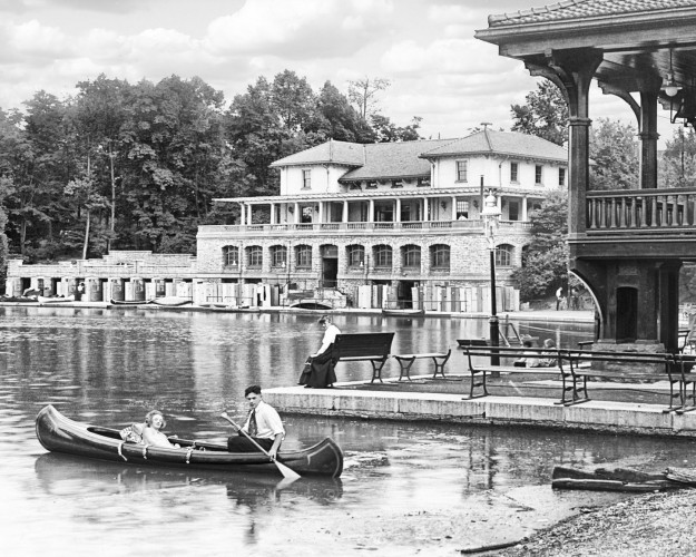 Restored Black & White Photo - Historic Buffalo, New York -  Canoeing in Delaware Park, c1919